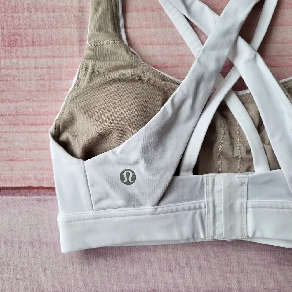 Lululemon White‎ Criss Cross Strappy Athletic Workout Sports Bra Women’s 4